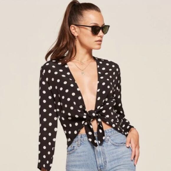 Reformation Casa Blanca Sheer Top Cardigan Polka Dot black white EUC size XS - Picture 1 of 14